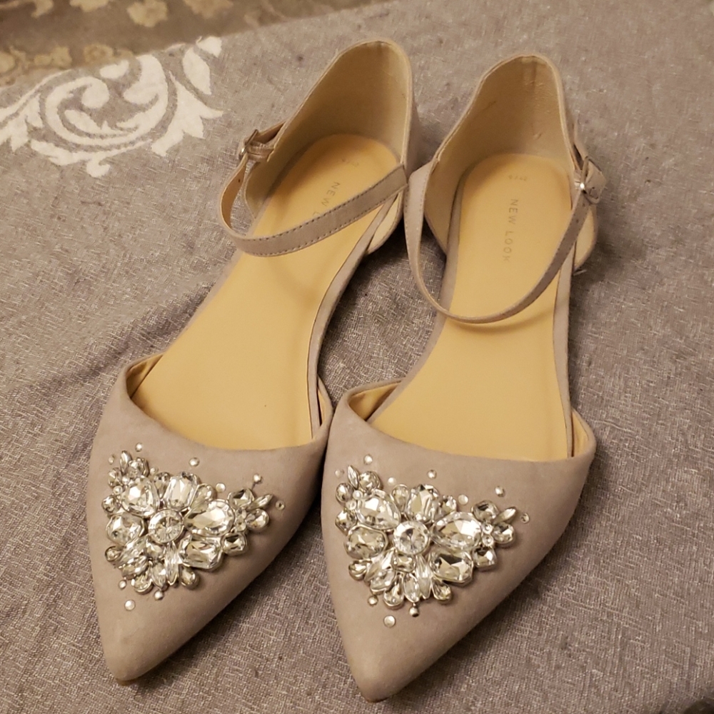 LAST CHANCE Jeweled Grey Faux Suede Flats Size 11